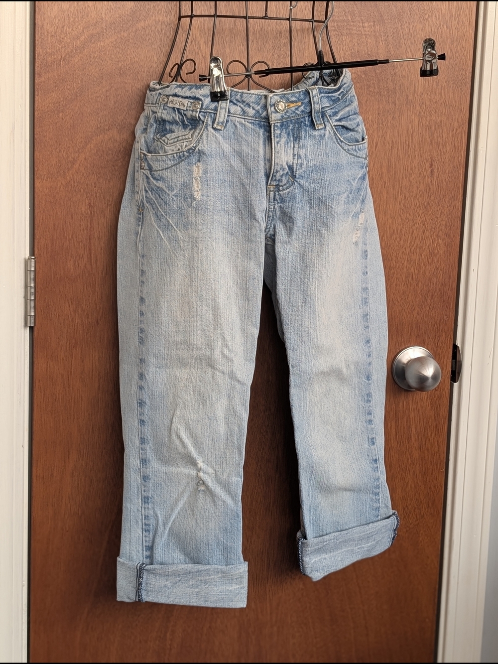 Lightly Distressed Capri-Length Boyfriend Jeans